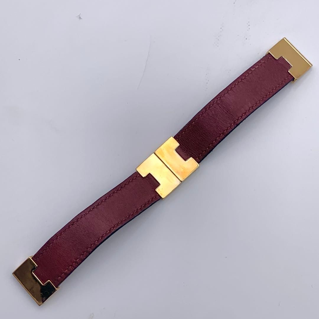 エルメス ルーリーブレス ゴールド金具 レザー ブラック×ボルドー