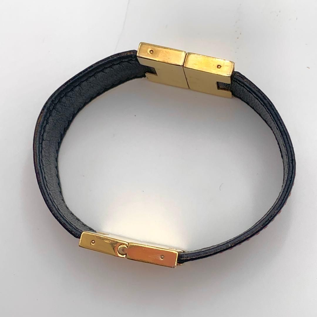 エルメス ルーリーブレス ゴールド金具 レザー ブラック×ボルドー