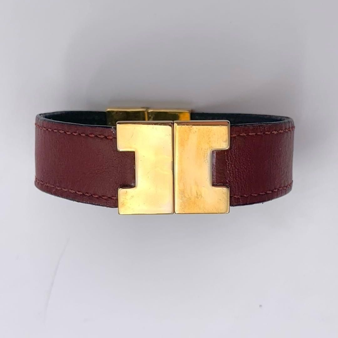 エルメス ルーリーブレス ゴールド金具 レザー ブラック×ボルドー