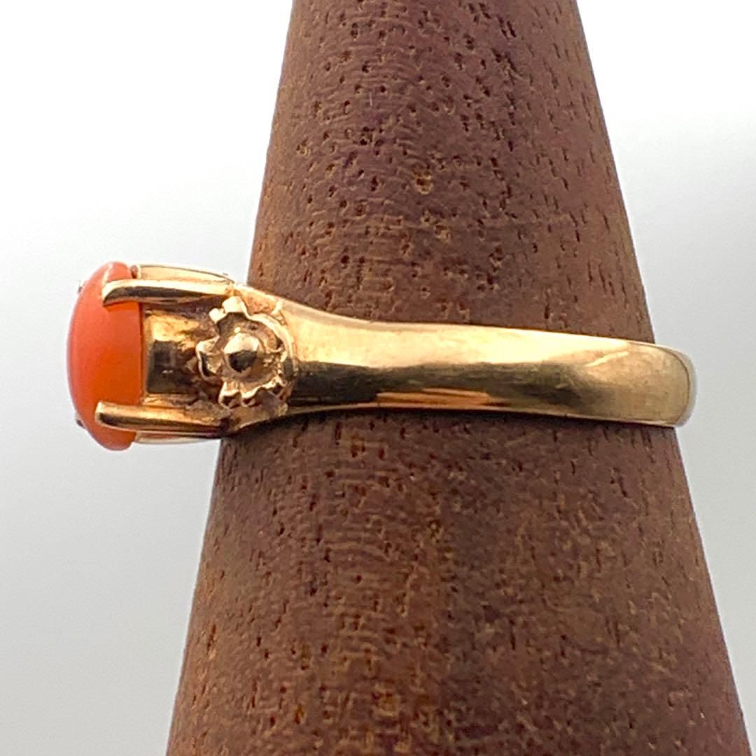 18k刻印有り珊瑚指輪リング K18 珊瑚リング ゴールド 2.1g 9号 K18刻印あり レディースリング