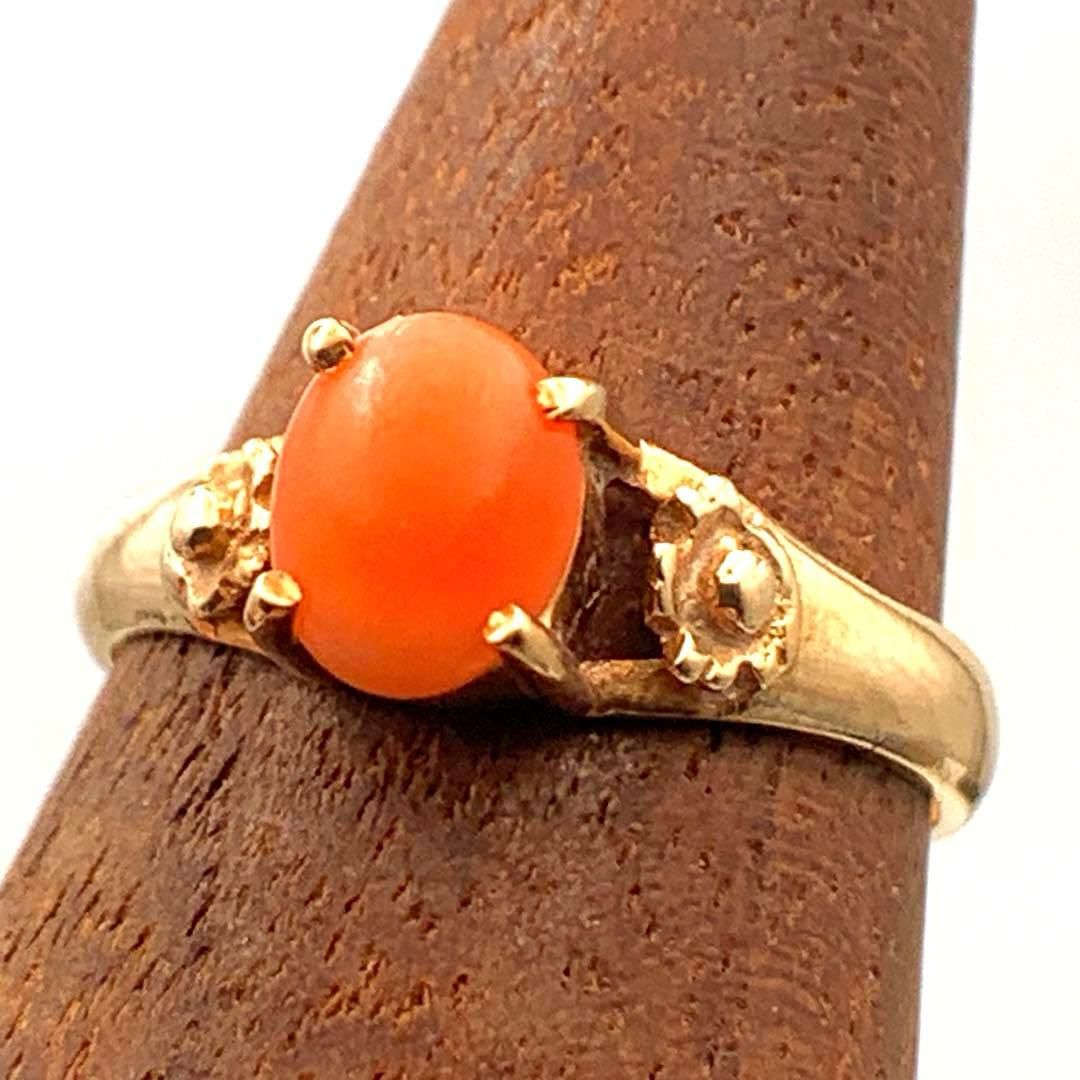 美品！K18 天然サンゴ　大粒　リング　鑑定付　指輪　刻印あり 230502m0015.jpg