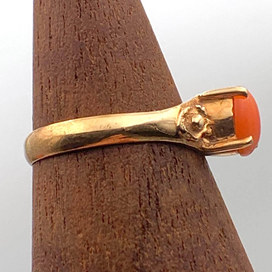 K18 珊瑚リング ゴールド 2.1g 9号 K18刻印あり レディースリング