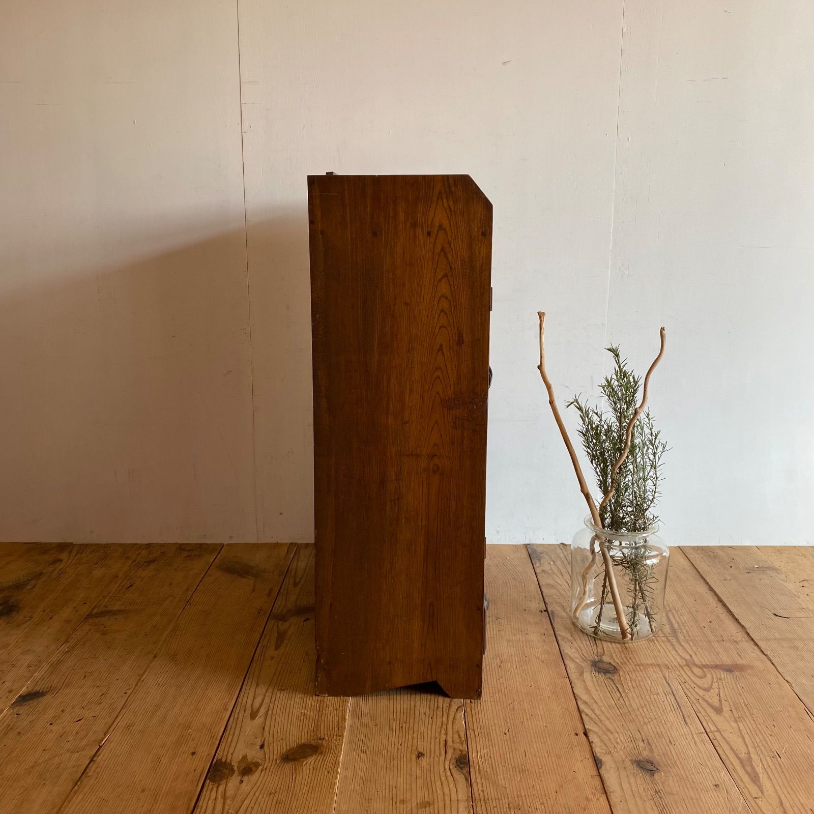 ガラス棚　木製　アンティーク　古家具　古道具　レトロ 古いガラス棚 食器棚 収納棚 木製 大正 昭和初期 収納 古道具 古家具