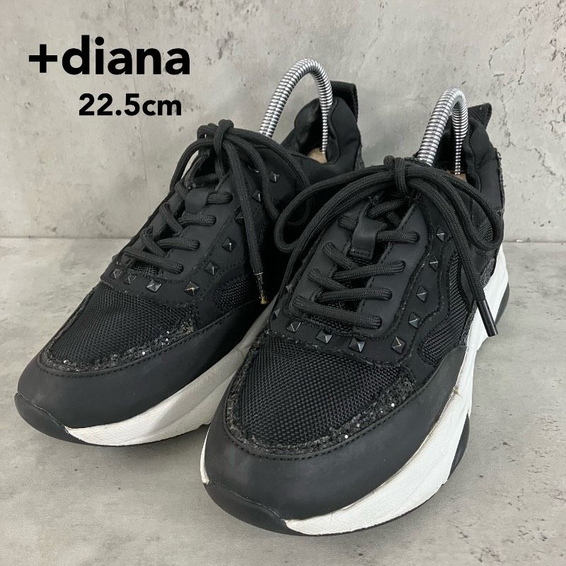 diana プラスダイアナ スニーカー 厚底 スタッズ ラメ グリッター 黒