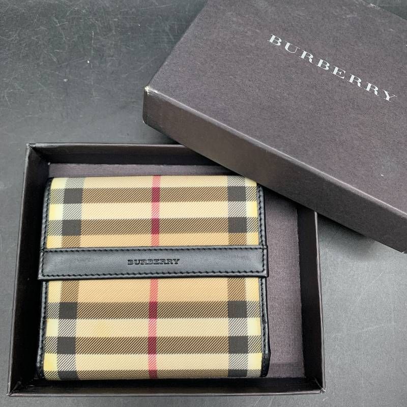 Y354 バーバリー 財布 二つ折り財布 PVC ノバチェック 総柄 BURBERRY