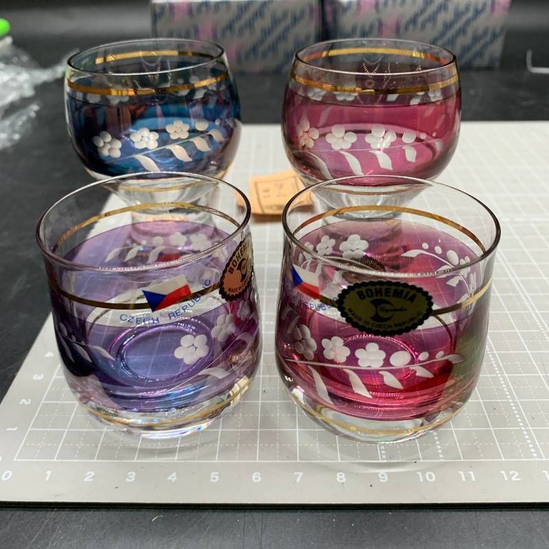 U391 チェコブランド「CRYSTALEX」ボヘミアングラス ショットグラス2種
