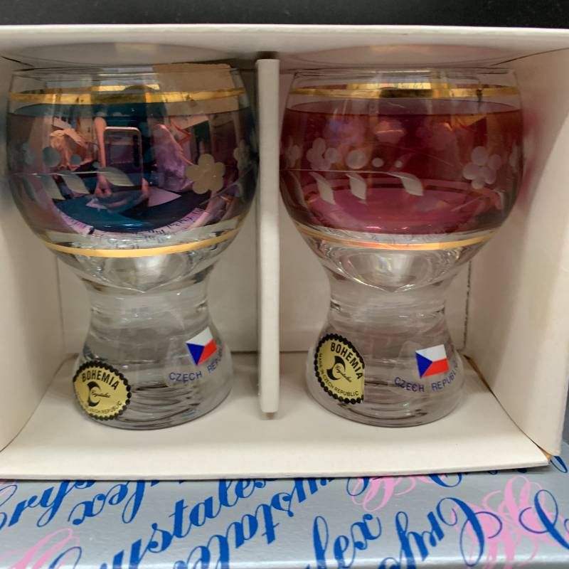 U391 チェコブランド「CRYSTALEX」ボヘミアングラス ショットグラス2種