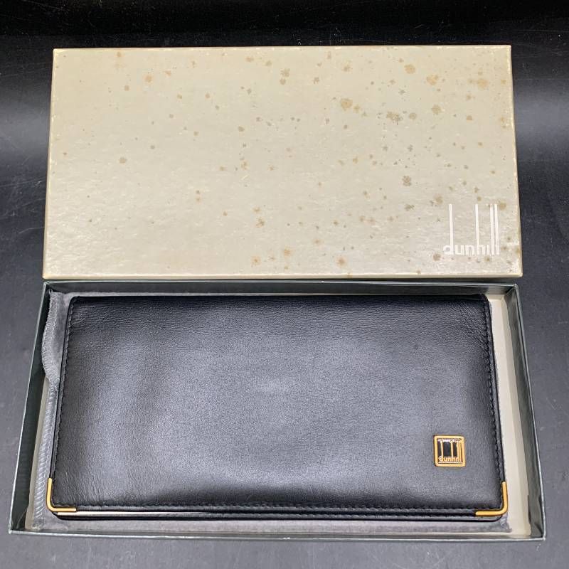 X326 DUNHILL ダンヒル 長財布 札入れ ブラック ゴールド 黒 二つ折り
