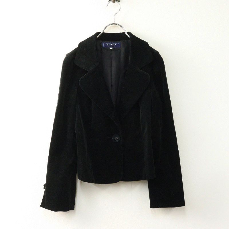 M'sグレイシー　ベルベットジャケット　ブラック エムズグレイシー M'S GRACY ベルベット クロップドジャケット 38