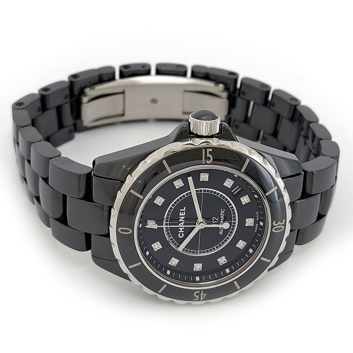 シャネル J12 12Pダイヤ H1626 自動巻き ブラックセラミック メンズ