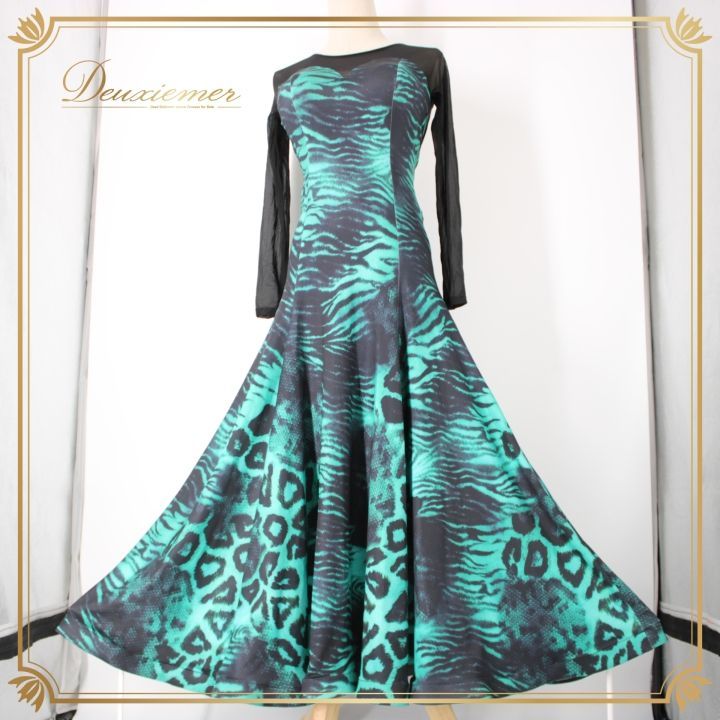 【美品 社交ダンス衣装】ワンピース ドレス SAMAYO 青緑 青みグリーン 美品 社交ダンス衣装】ワンピース ドレス SAMAYO 青緑 青みグリーン