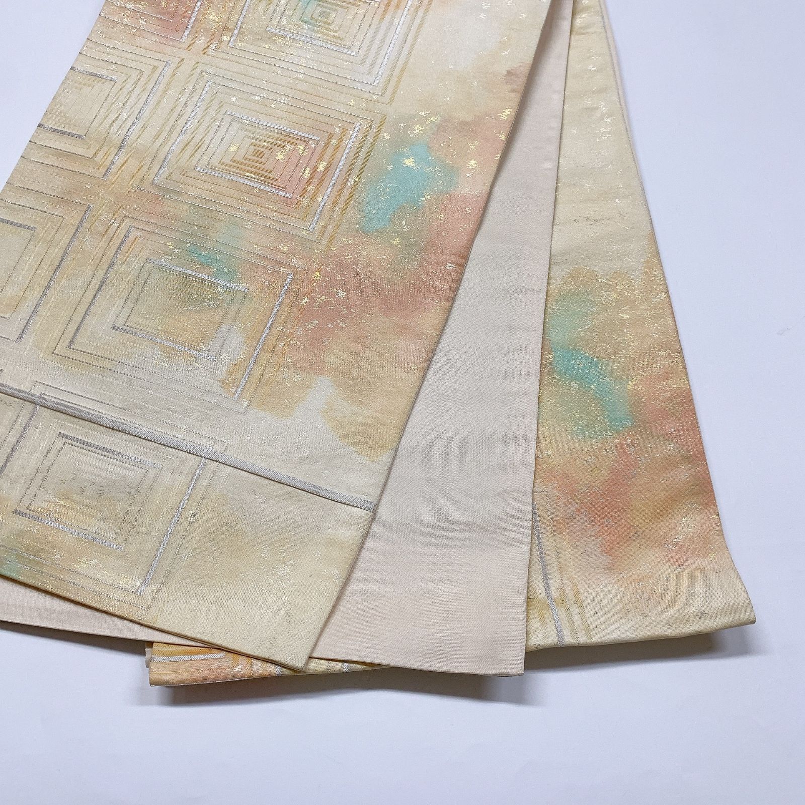 6324］袋帯 幾何学模様 ぼかし 銀糸 六通 正絹 着物 フォーマル - メルカリ