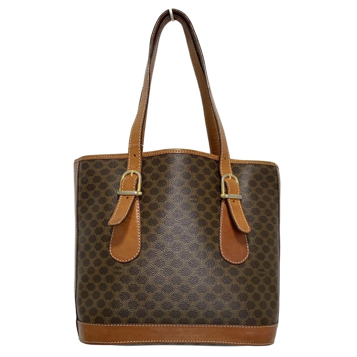 CELINE セリーヌ ブラウン レザー トートバッグ マカダム柄 CELINE セリーヌ マカダム トートバッグ