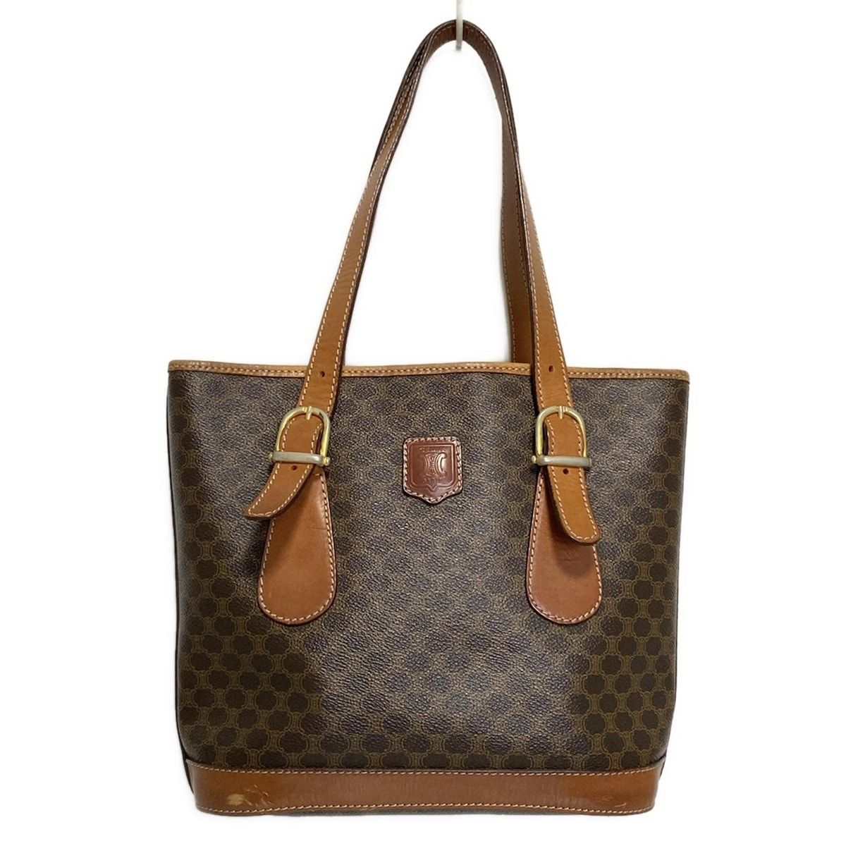 CELINE セリーヌ ブラウン レザー トートバッグ マカダム柄 CELINE（セリーヌ）トートバッグ マカダム柄ダークブラウンヴィンテージ