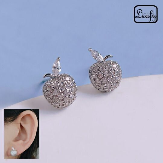 Leafy キラキラりんごモチーフジルコニアピアス 可愛いリンゴが耳元を