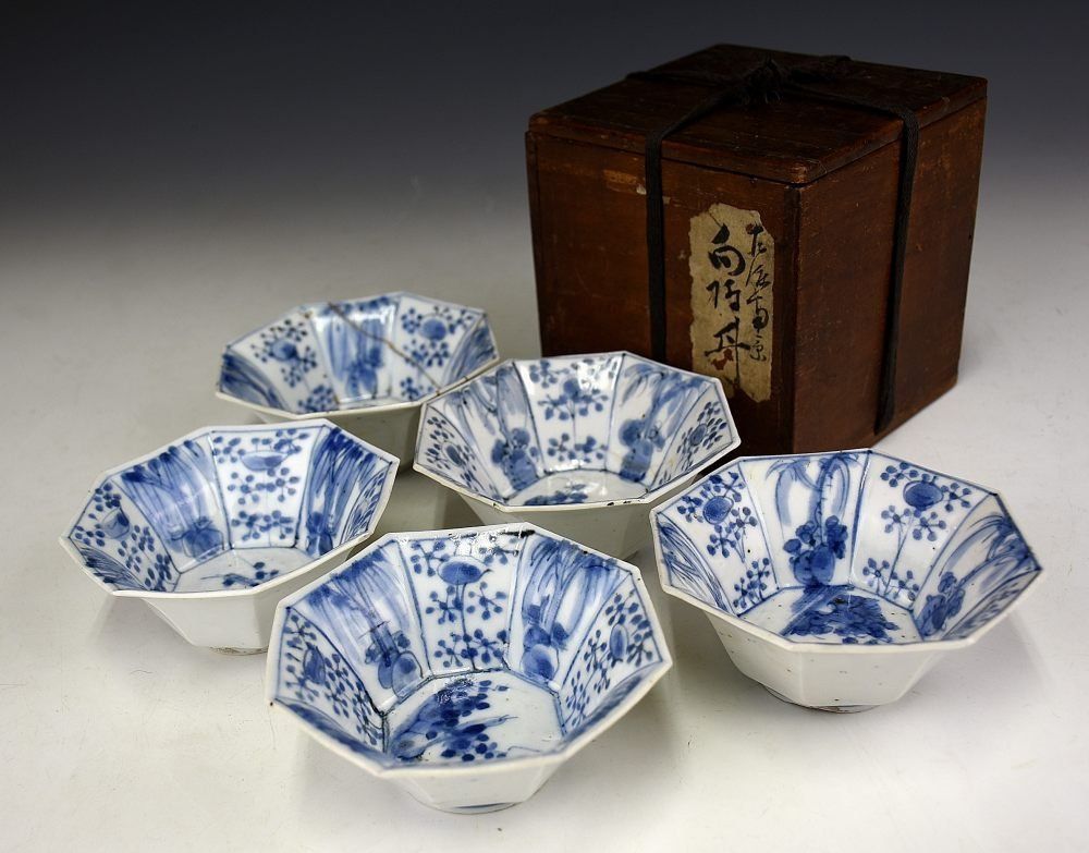 蔵A5824】中国古美術 古染付八角向付 五客 古箱 - メルカリ