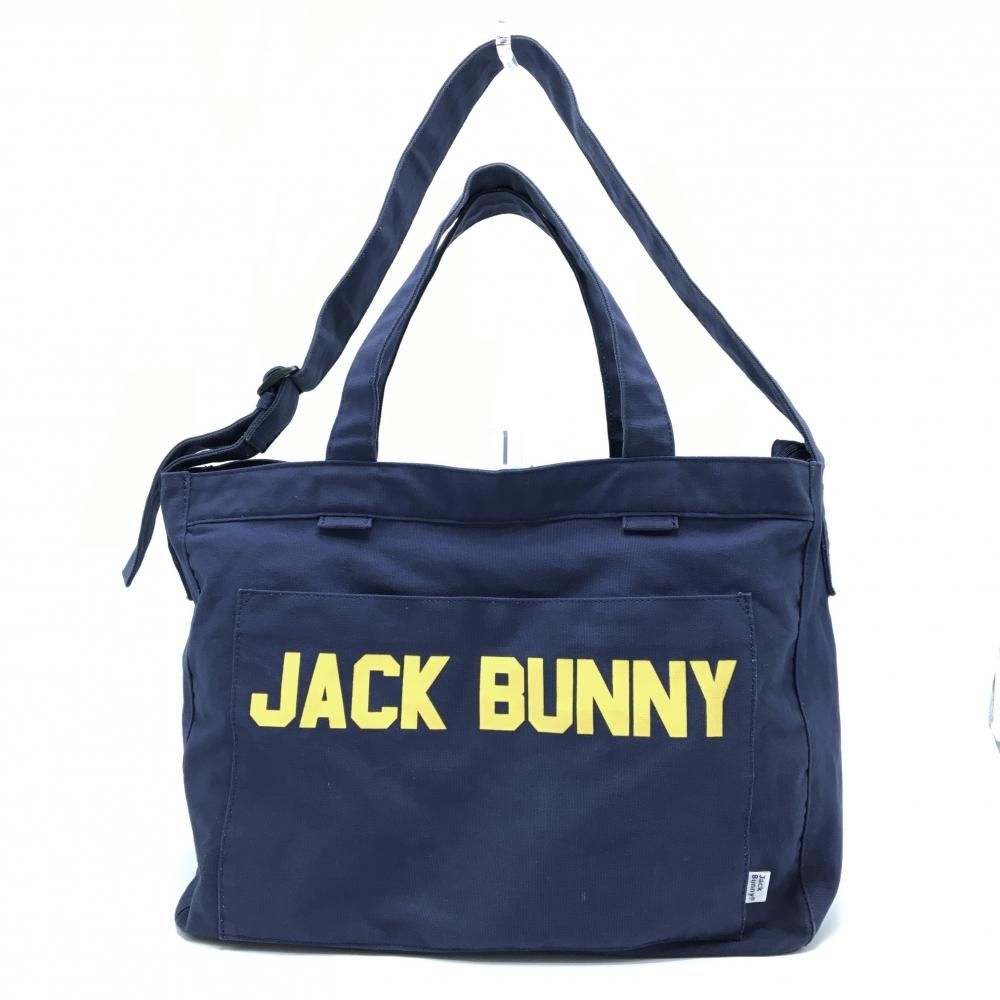 新品　Jack Bunny ゴルフトートバッグ ネイビー ジャックバニー ビッグトートバッグ ネイビー×イエロー ロゴ 内外