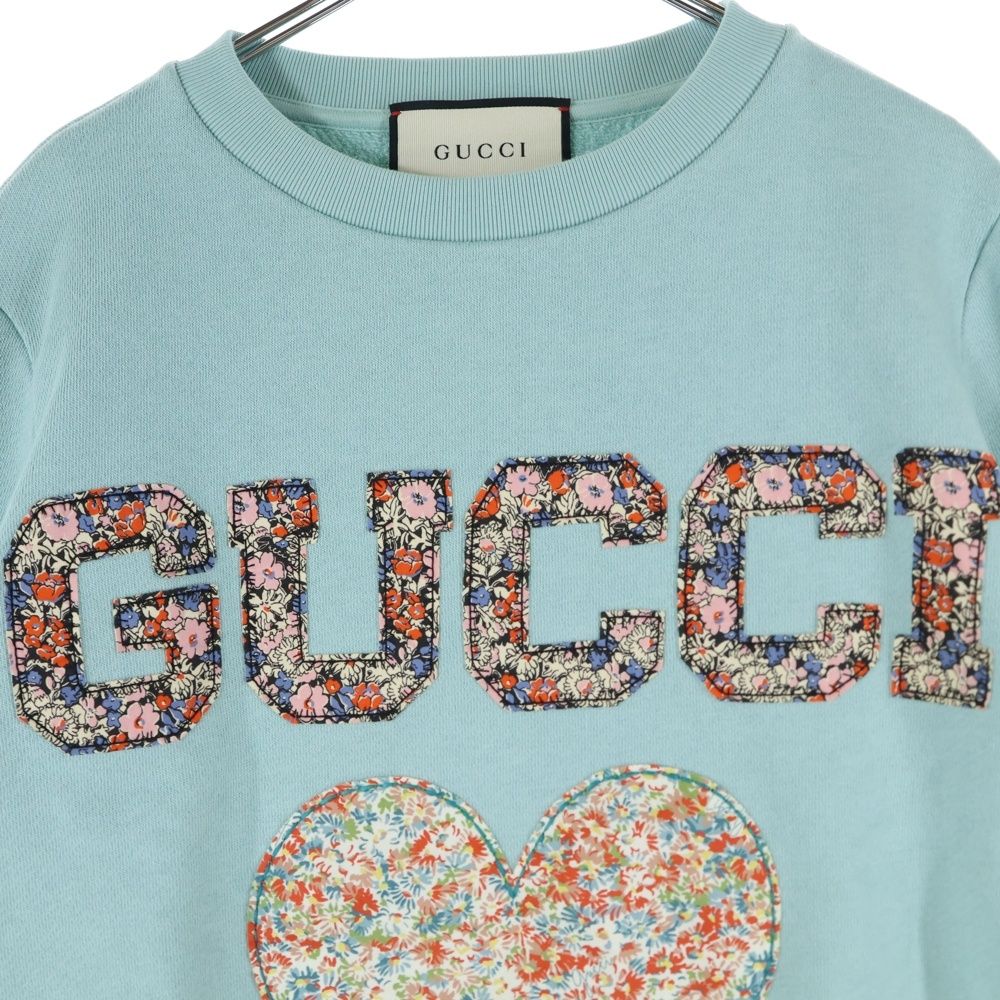 GUCCI (グッチ) フラワー柄プリント ハート ロゴワッペン クルーネック