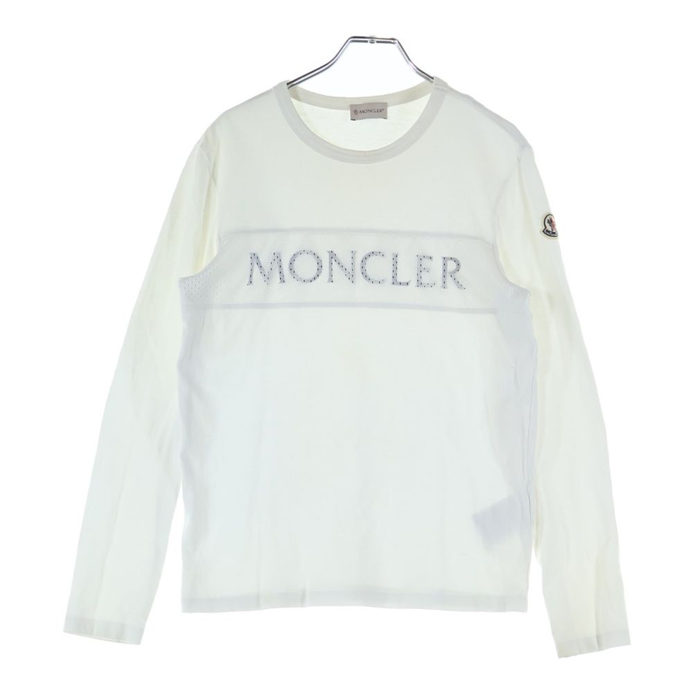 MONCLER (モンクレール) 21SS ワッペン ロゴプリント メッシュ切り替え ロングスリーブ 長袖Tシャツ カットソー ホワイト G10918D71810 8390T
