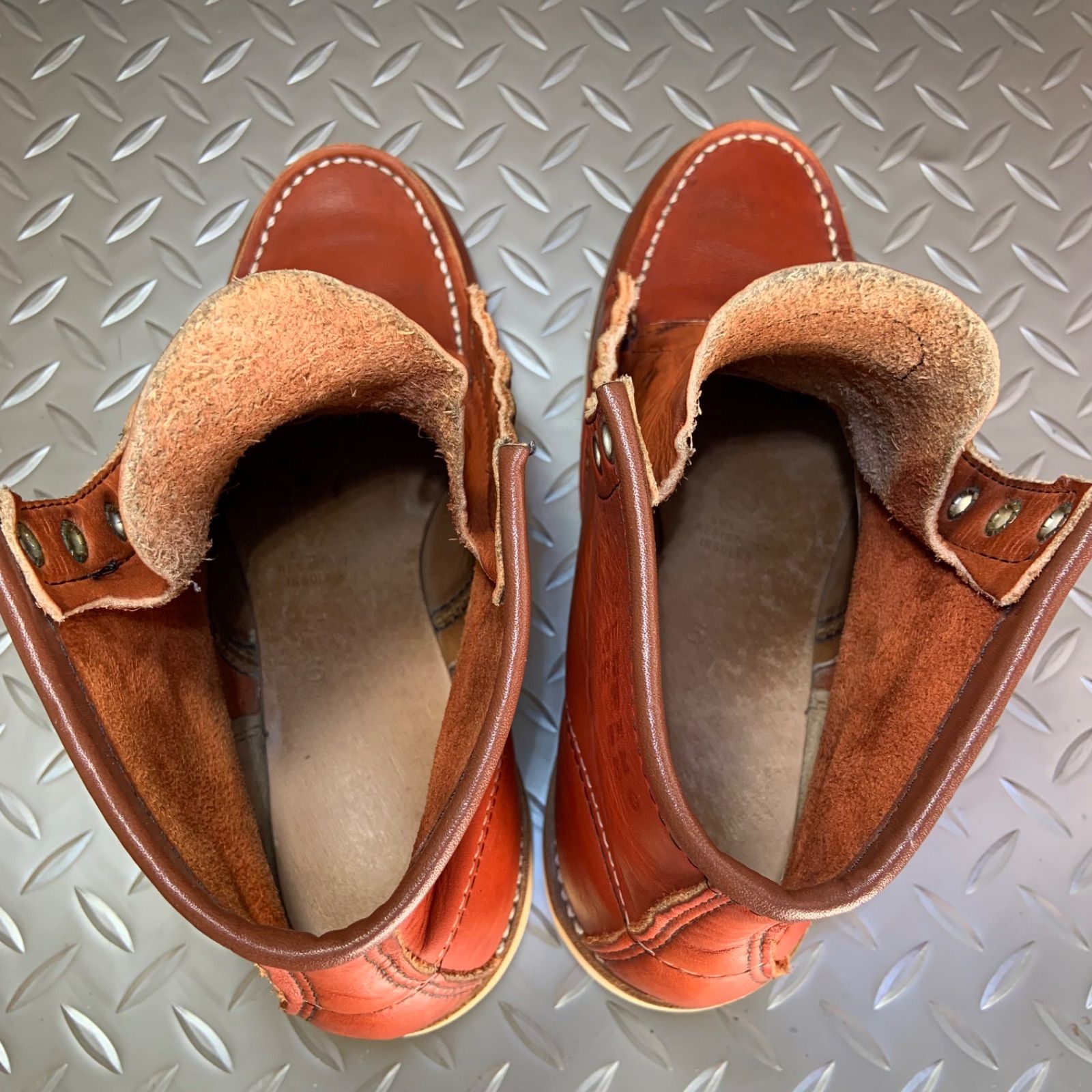 ☆REDWING 875 金刺繍半円犬タグ 1992年製 US6E JP24㎝ VINTAGE レッド