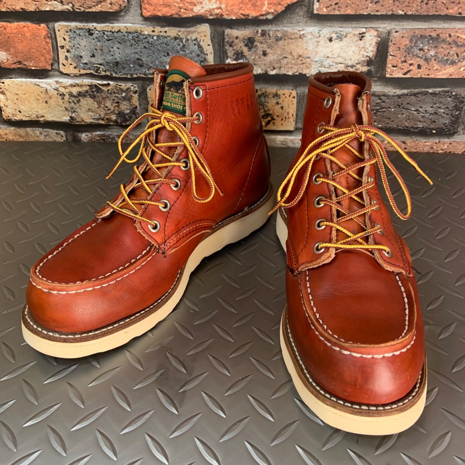 ☆REDWING 875 金刺繍半円犬タグ 1992年製 US6E JP24㎝ VINTAGE レッド