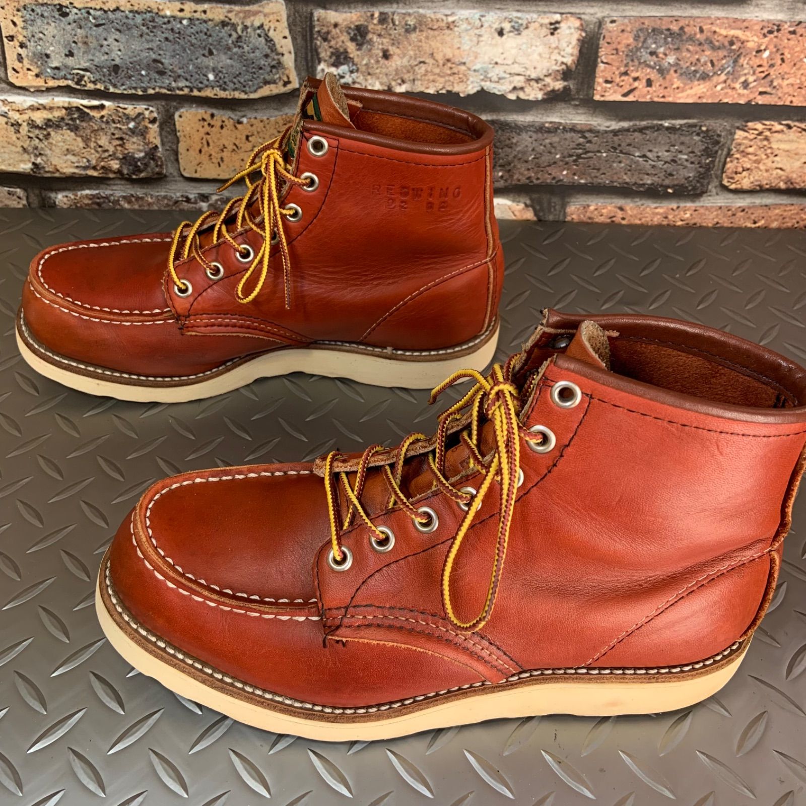 ☆REDWING 875 金刺繍半円犬タグ 1992年製 US6E JP24㎝ VINTAGE レッド