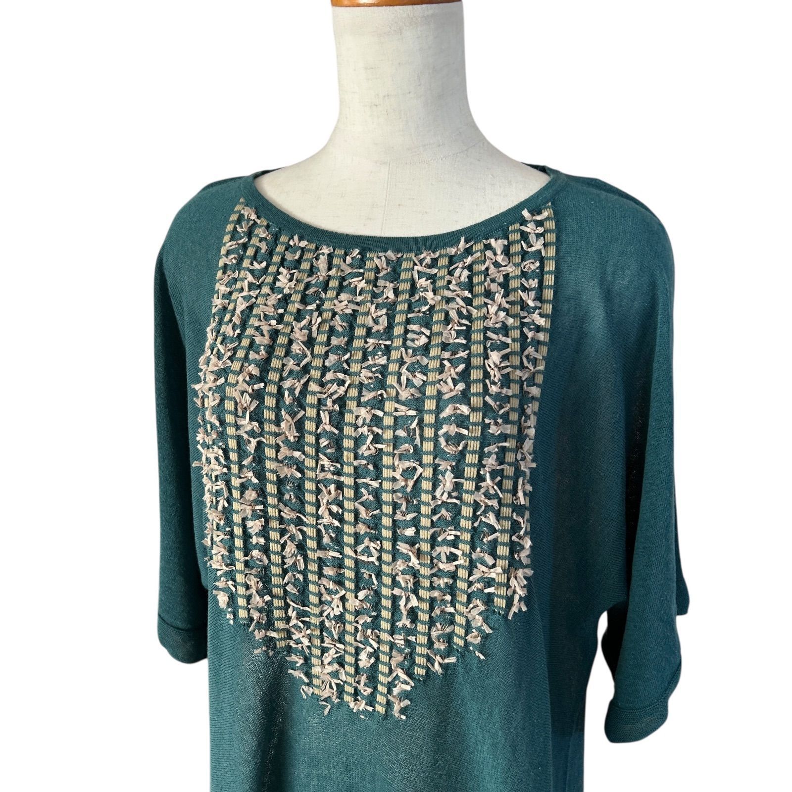 佐藤繊維 エムアンドキョウコ ロングワンピース グリーン 刺繍装飾