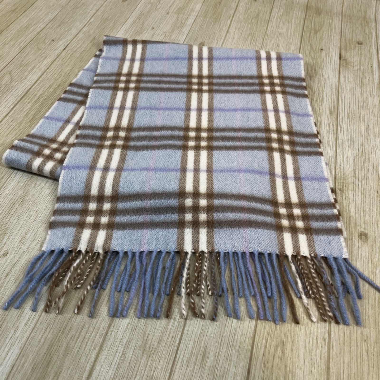 美品✨ Burberry バーバリー カシミヤ マフラー ノバチェック ブルー バーバリー カシミヤ100%ノバチェックマフラー(ブルー/141<!-利用不可