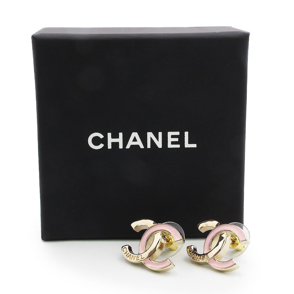 CHANEL 箱 ピアス シャネル ロゴ ココマーク ピアス ピンク ゴールド ABE335 箱付 CHANEL