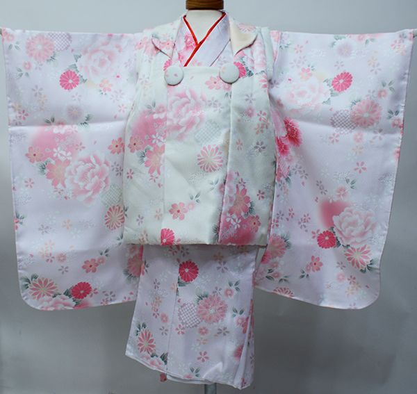 七五三 三歳 女児 被布着物フルセット 淡ピンク×アイボリー