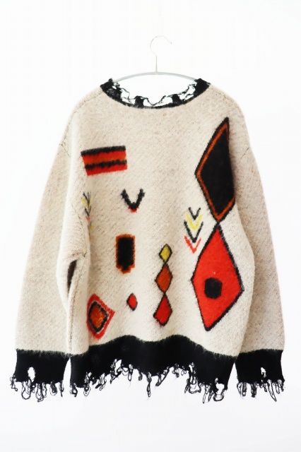 【中古】Lamrof  ラムノフ 25AW ダメージ加工 ベルベル デザイン ニット セーター LM-25FW-KN02 オフホワイト●■ Lamrof ラムノフ 25AW Berber Design Knit ダメージ加工 ベルベル