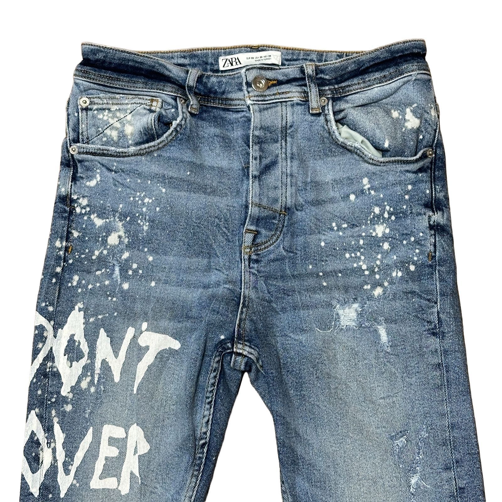 ZARA MAN ペイント＆リペア加工 ハイウエスト スキニーデニム ブルー 