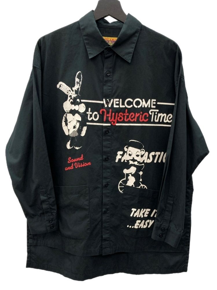 HYSTERIC GLAMOUR ヒステリックグラマー  01213AH06 ﾌﾞﾗｯｸ WELCOME TO HYS TIME ｵｰﾊﾞｰｻｲｽﾞｼｬﾂ F HYSTERIC GLAMOUR（ヒステリックグラマー）の「WELCOME TO HYS TIME