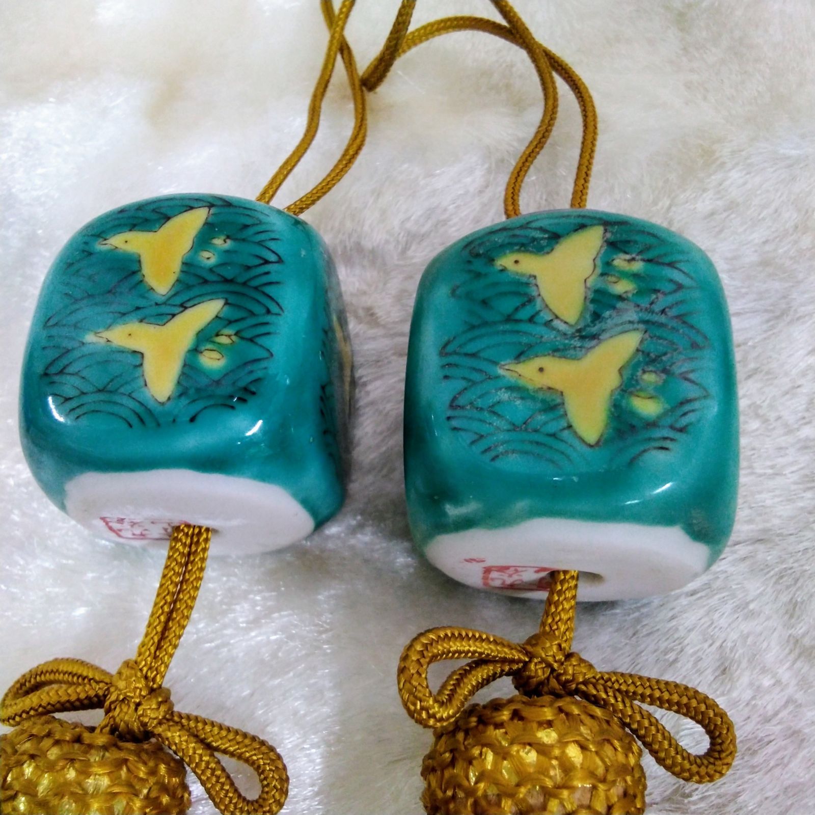 九谷焼 掛け軸用 風鎮 老舗 青山作手造り風鎮 中古長期保管品Q936