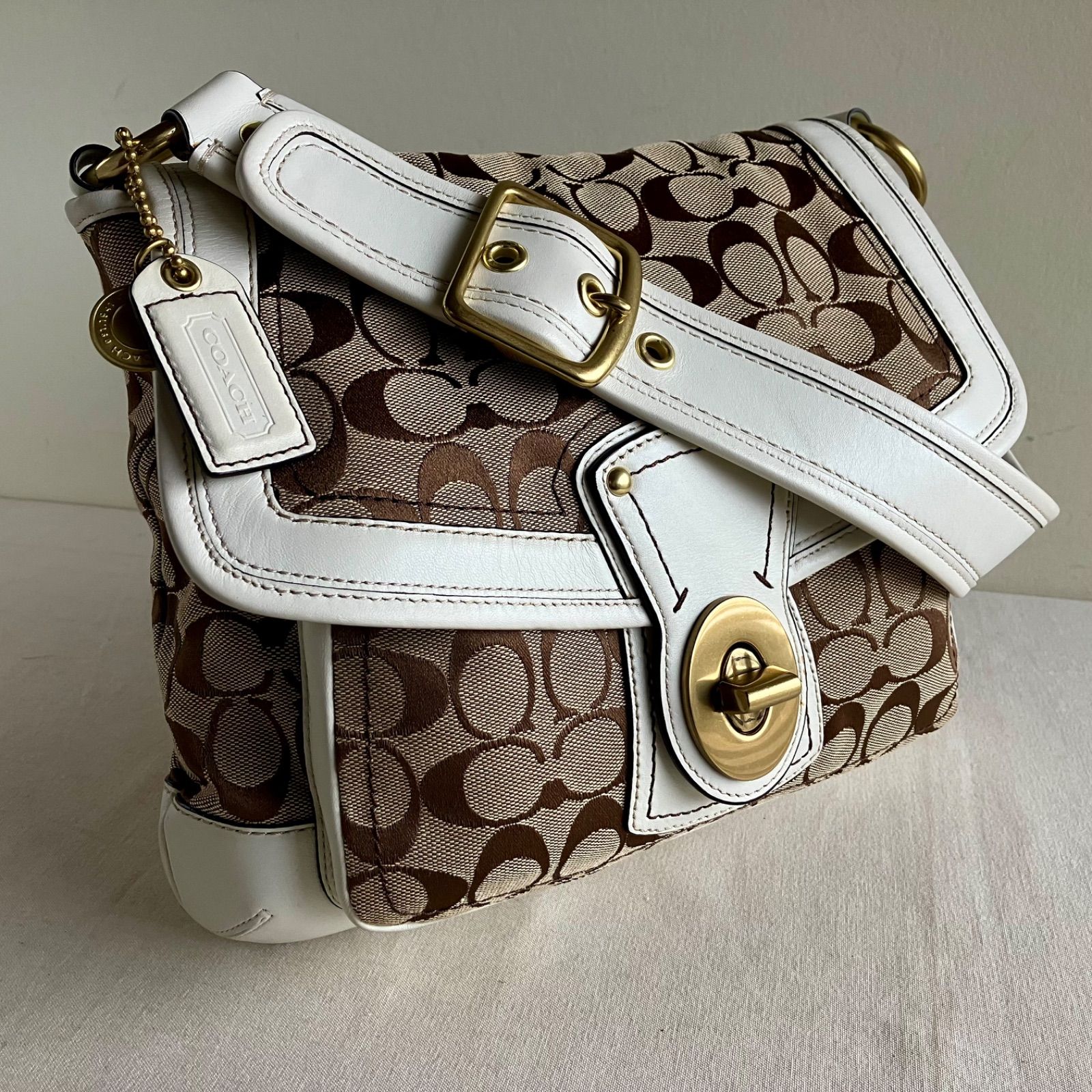 Coach Vintage y2k Ali Slim Legacy BrownSignature Canvas Leather 