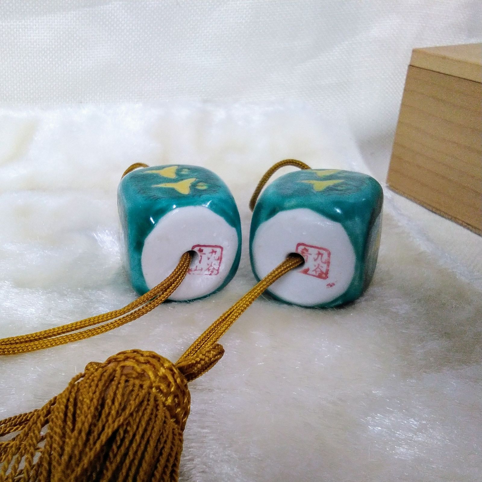 九谷焼 掛け軸用 風鎮 老舗 青山作手造り風鎮 中古長期保管品Q936