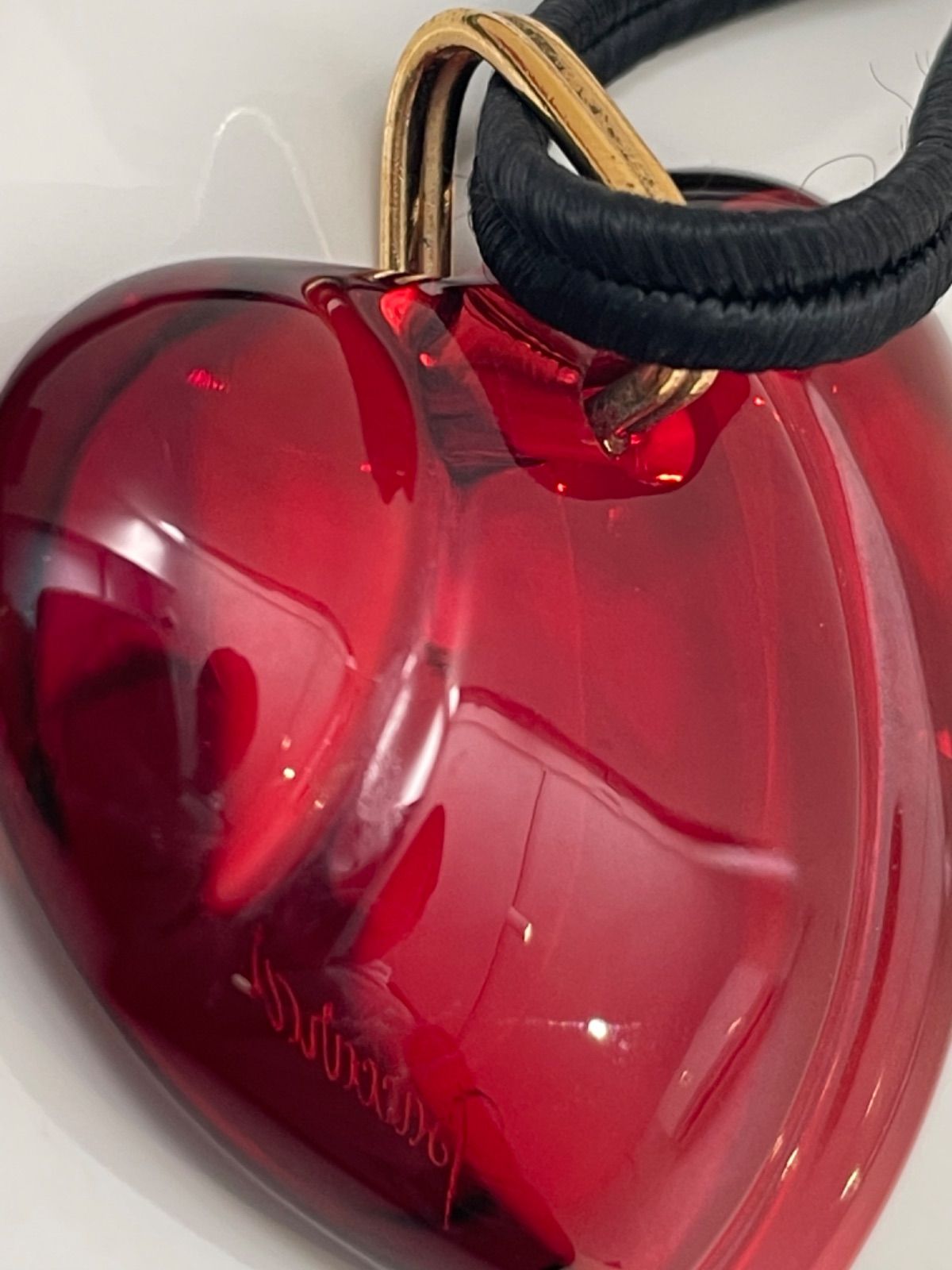 美品 Baccarat ハート型クリスタルネックレス レッド ケース付 K1236