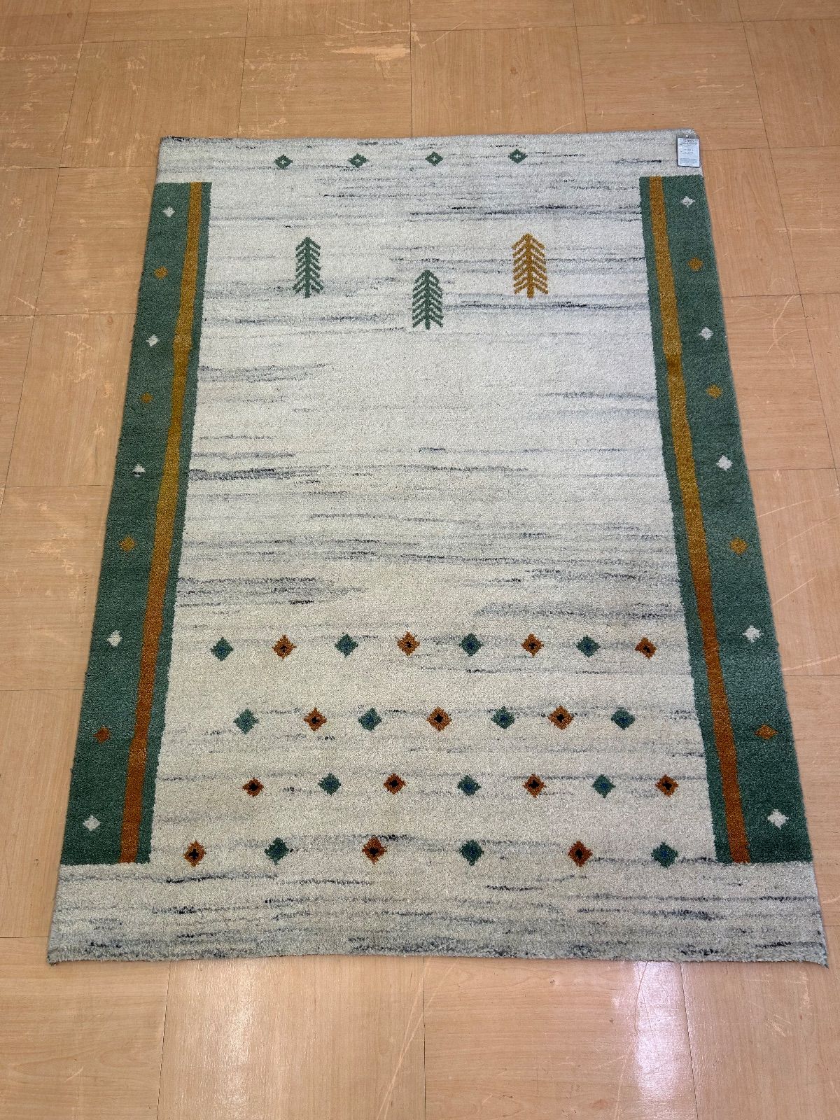 展示品 インド手織り絨毯 インドギャッベ ラグ 約140 X 200㎝ ウール100％ タグ付き