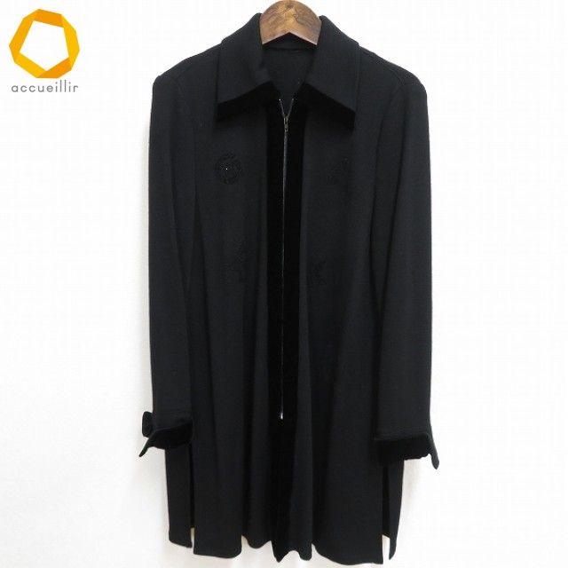 w イタリヤ 伊太利屋 ニット ロング カーディガン 7号 黒 アニマル柄