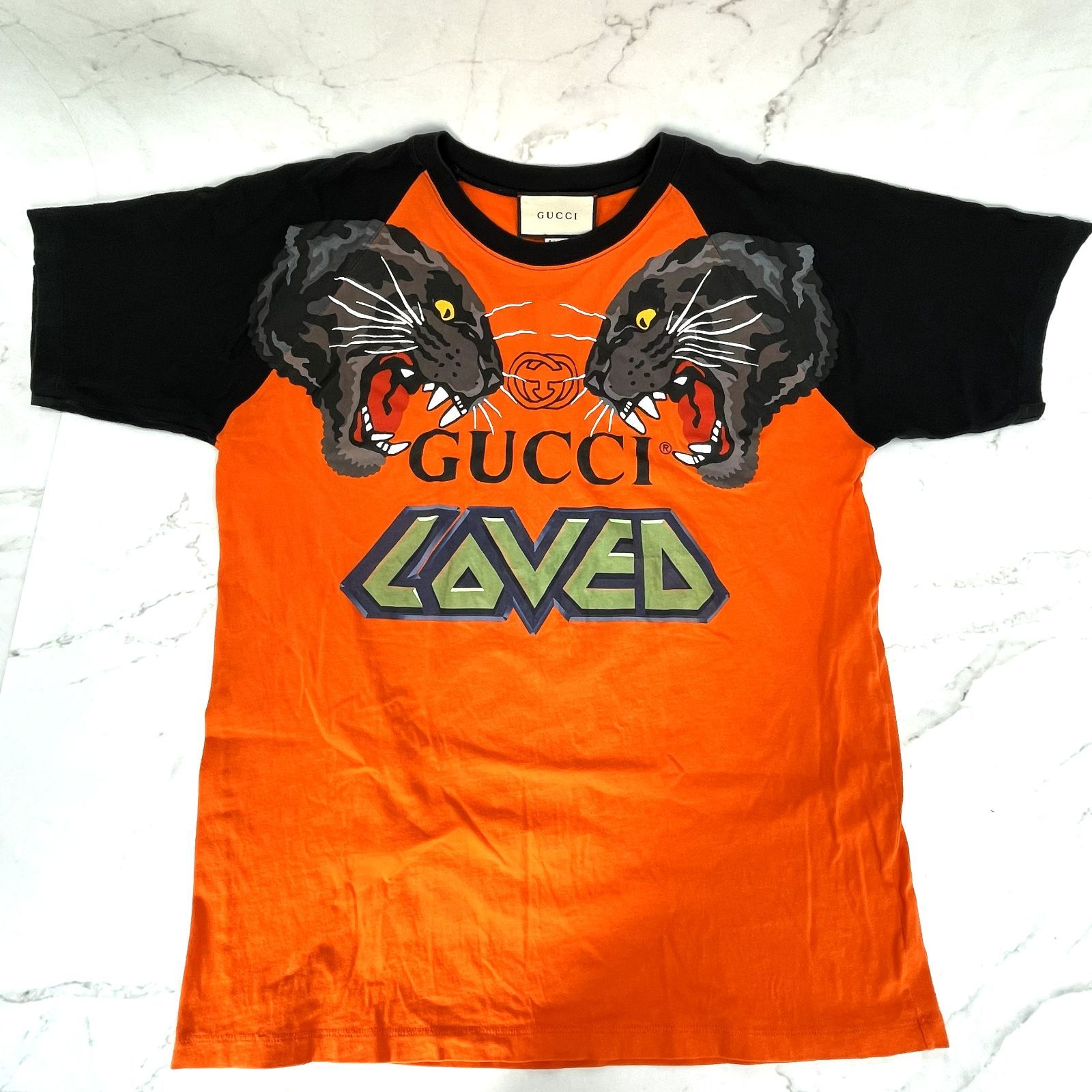 アイコニックな一着 GUCCI 19 SS LOVED TIGER TEE グッチ タイガープリント 半袖 Tシャツ Mサイズ オレンジ ブラック 綿100％ メンズTシャツ 当店基準真贋 済