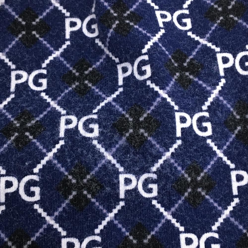 パーリーゲイツ 長袖ハイネックシャツ ネイビー×白 チェック ロゴ総柄