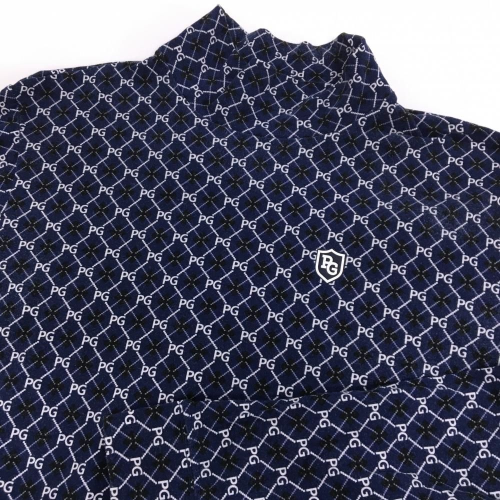 美品【パーリーゲイツ】ゴルフ ハイネック 長袖Tシャツ ロンT 総柄 紺×白 美品【パーリーゲイツ】ゴルフ ハイネック 長袖Tシャツ ロンT 総柄 紺