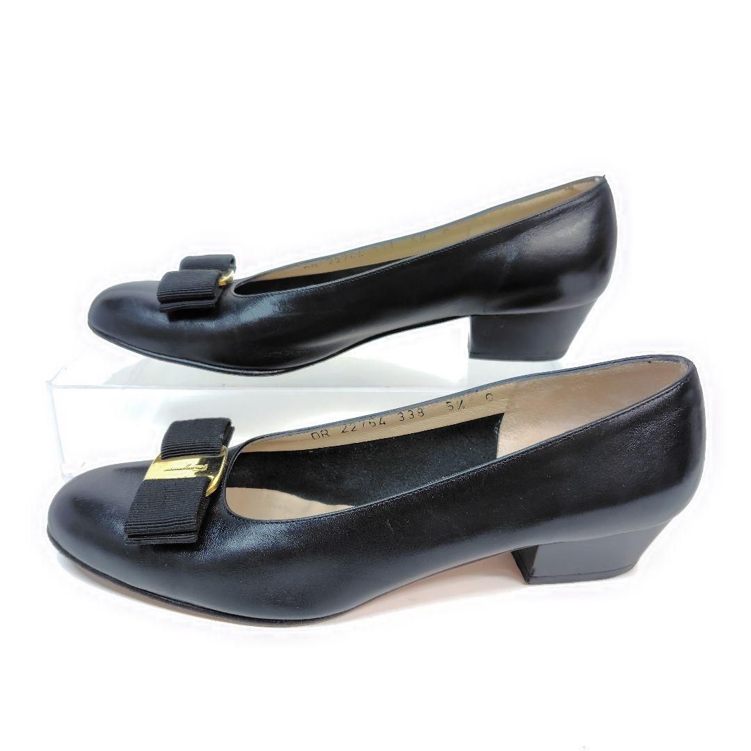 Salvatore Ferragamo フェラガモ パンプス 5.5C ヴァラ レザー 黒 22.5