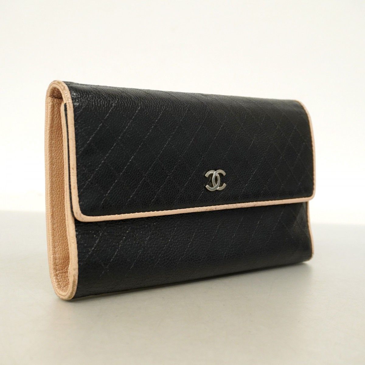 5pc4449-k】シャネル 長財布 ビコローレ レザー ブラック シルバー金具