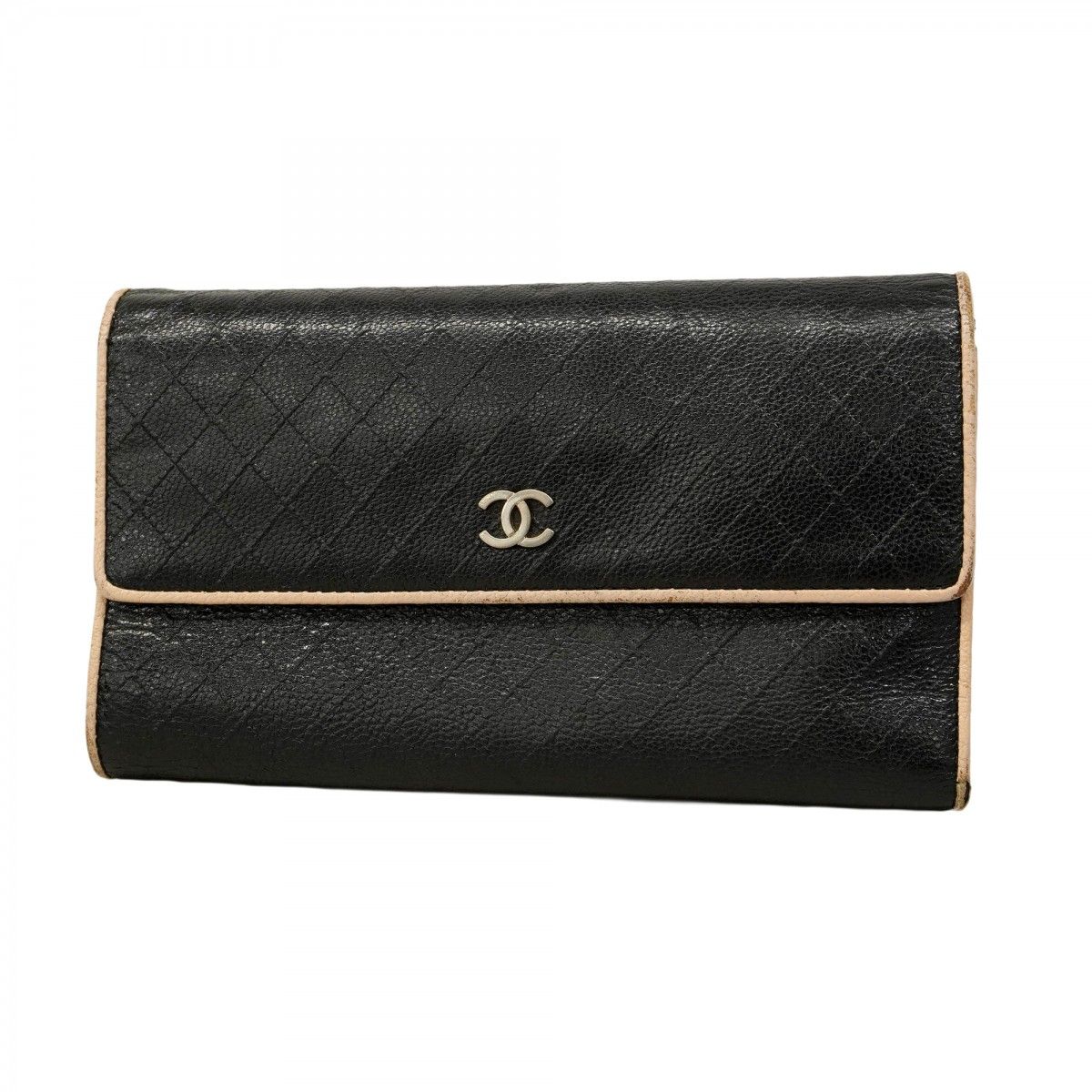 5pc4449-k】シャネル 長財布 ビコローレ レザー ブラック シルバー金具