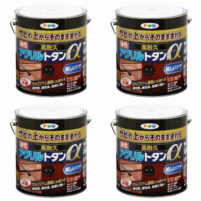 アサヒペン 油性高耐久アクリルトタン用α ３ＫＧ 新茶 4缶セット