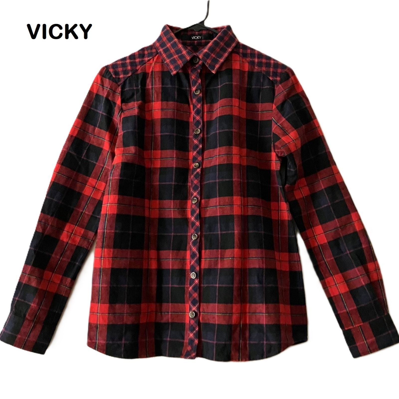 VICKY/ビッキー】長袖シャツ カジュアルシャツ チェック柄 綿 レッド 