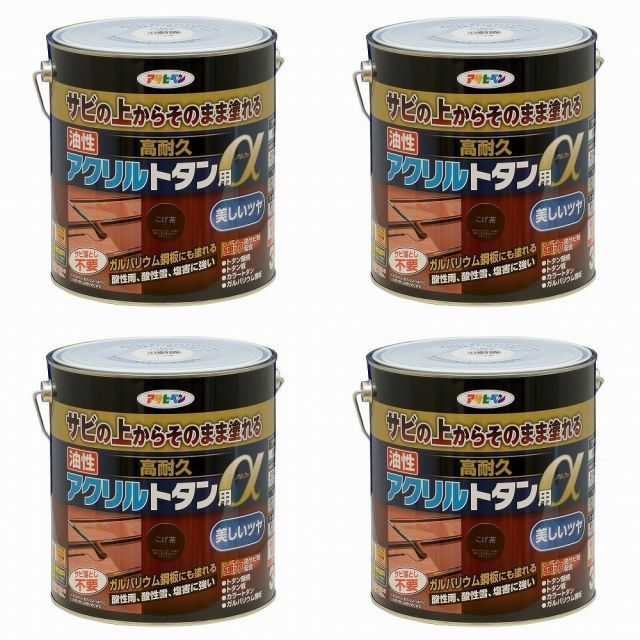 アサヒペン 油性高耐久アクリルトタン用α ３ＫＧ こげ茶 4缶セット