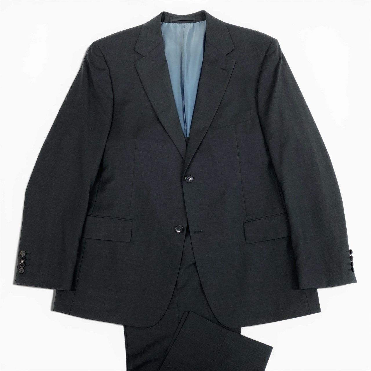 美品 ヒューゴボス セットアップスーツ ダークグレー 56 ウール ストライプ 37L23 HUGO BOSS ヒューゴボス スーツセットアップ テーラード