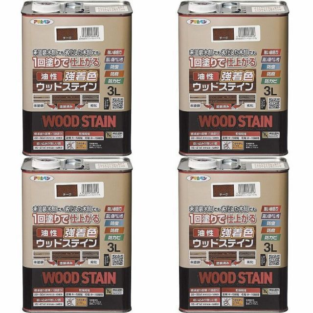 アサヒペン 油性強着色ウッドステイン チーク 3 L 4缶セット